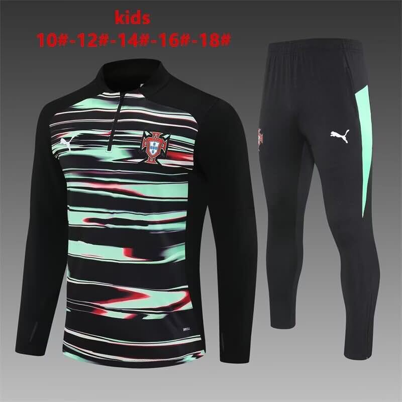 Portugal 2025 Kids Black Green Soccer Tracksuit