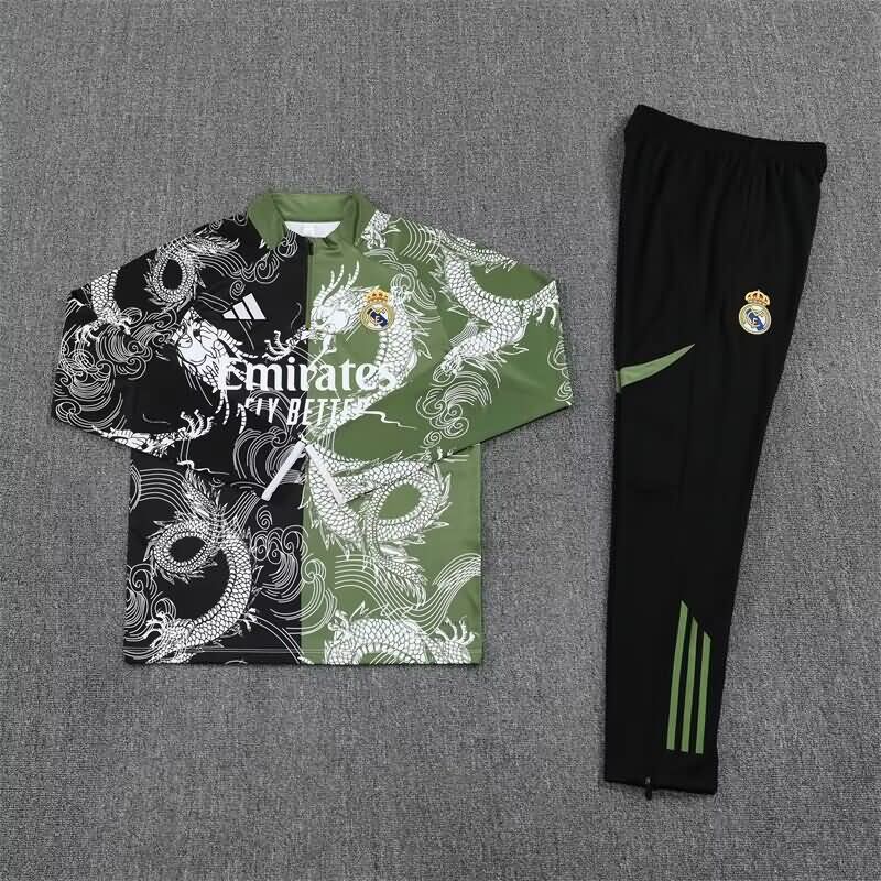 AAA(Thailand) Real Madrid 25/26 Black Green Soccer Tracksuit