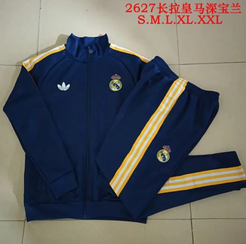 AAA(Thailand) Real Madrid 25/26 Dark Blue Soccer Tracksuit 12
