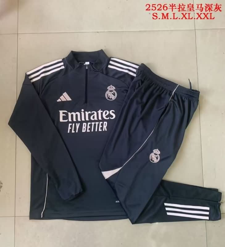 AAA(Thailand) Real Madrid 25/26 Dark Grey Soccer Tracksuit