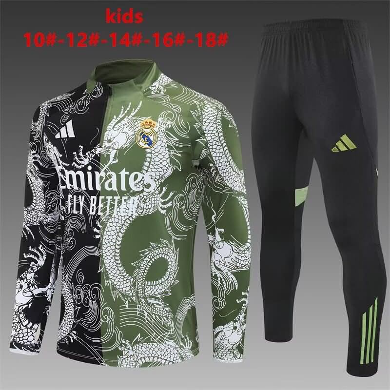 Real Madrid 25/26 Kids Black Green Soccer Tracksuit