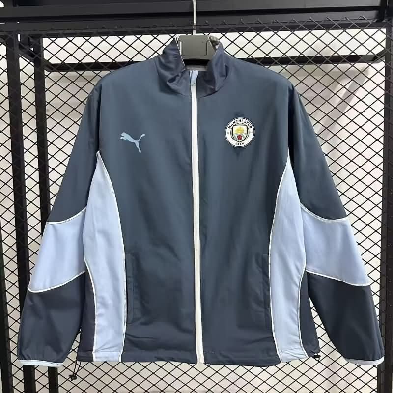 AAA(Thailand) Manchester City 25/26 Dark Blue White Reversible Soccer Windbreaker