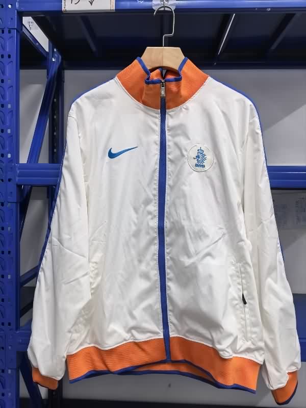AAA(Thailand) Netherlands 2025 White Soccer Windbreaker  AAA(Thailand) Netherlands 2025 White Soccer Windbreaker