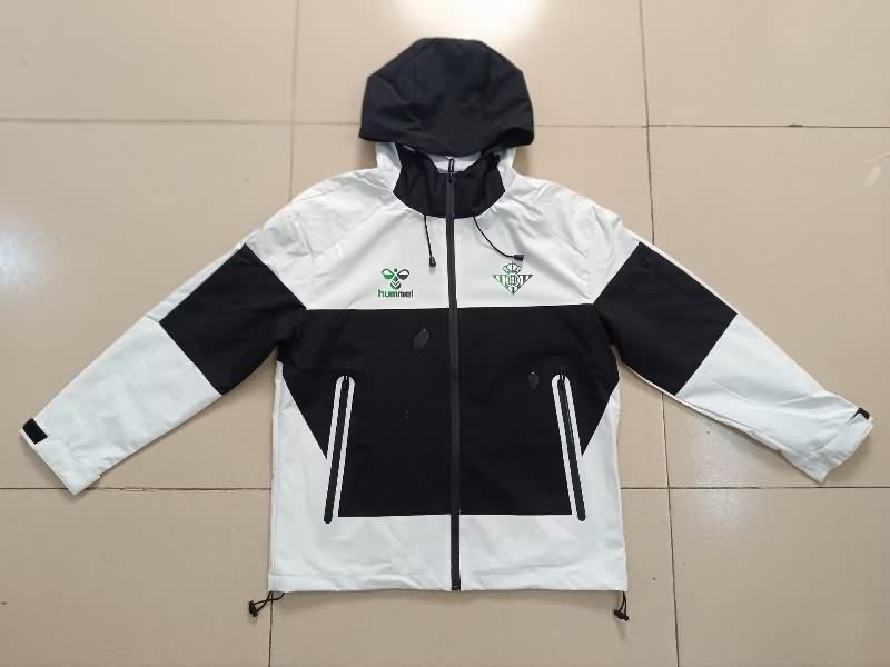 AAA(Thailand) Real Betis 25/26 Black White Soccer Windbreaker  AAA(Thailand) Real Betis 25/26 Black White Soccer Windbreaker