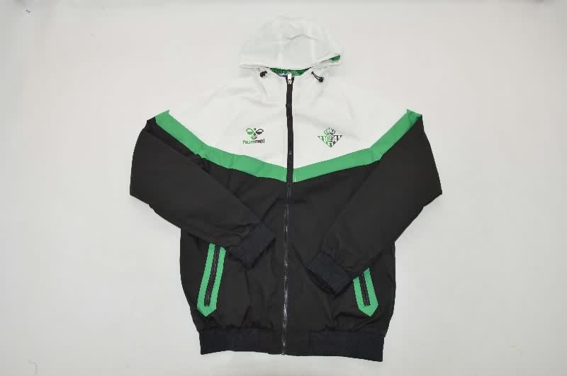 AAA(Thailand) Real Betis 25/26 White Black Soccer Windbreaker  AAA(Thailand) Real Betis 25/26 White Black Soccer Windbreaker