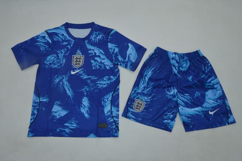 England 2026 Kids Goalkeeper Blue Soccer Jersey And Shorts