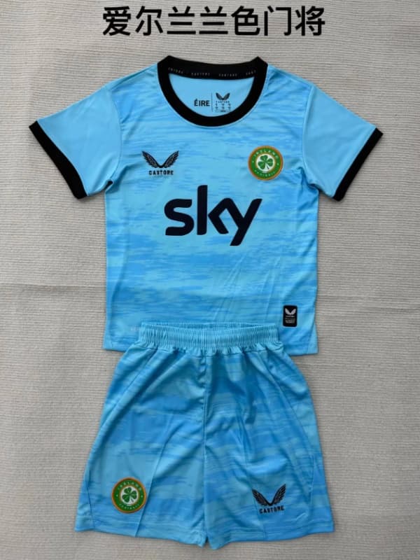 Ireland 2026 Kids Goalkeeper Blue Soccer Jersey And Shorts