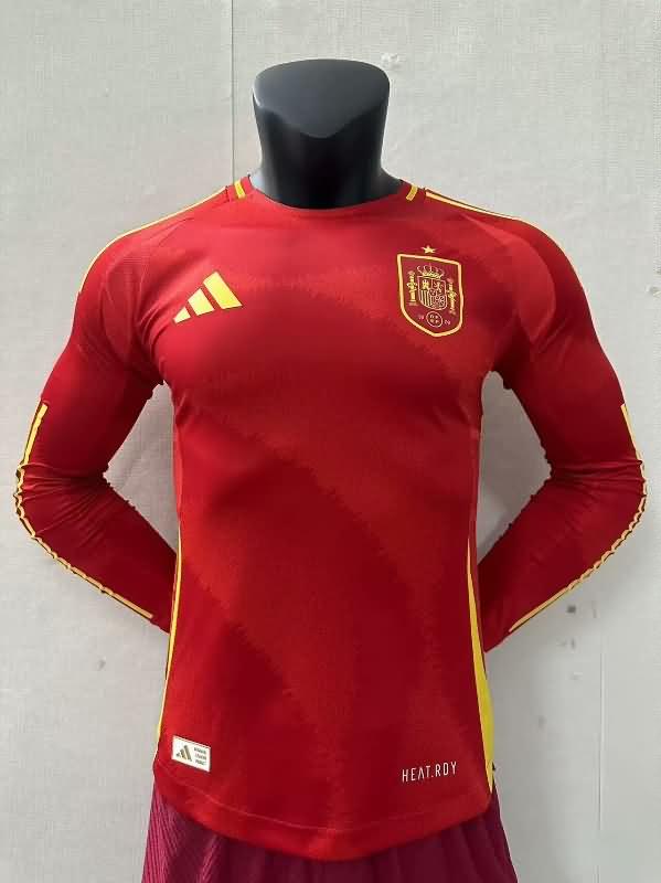 AAA(Thailand) Spain 2024 Home Long Sleeve Soccer Jersey (Player)