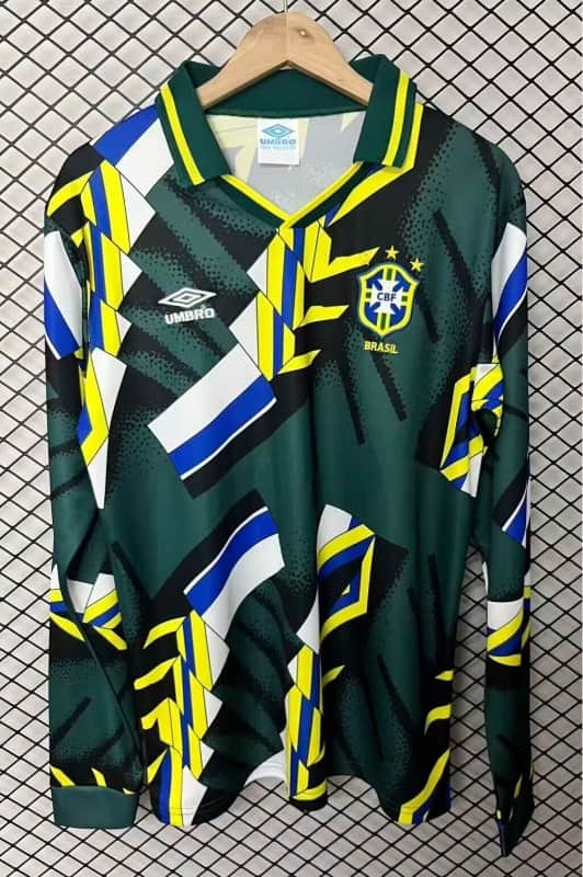 AAA(Thailand) Brazil 1994 Goalkeeper Green Retro Long Soccer Jersey