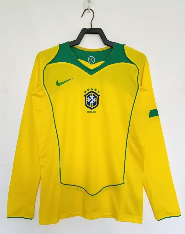 AAA(Thailand) Brazil 2004 Home Retro Long Sleeve Soccer Jersey AAA(Thailand) Brazil 2004 Home Retro Long Sleeve Soccer Jersey