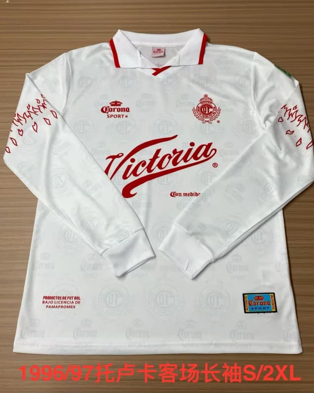 AAA(Thailand) Deportivo Toluca 1996/97 Away Retro Long Sleeve Soccer Jersey
