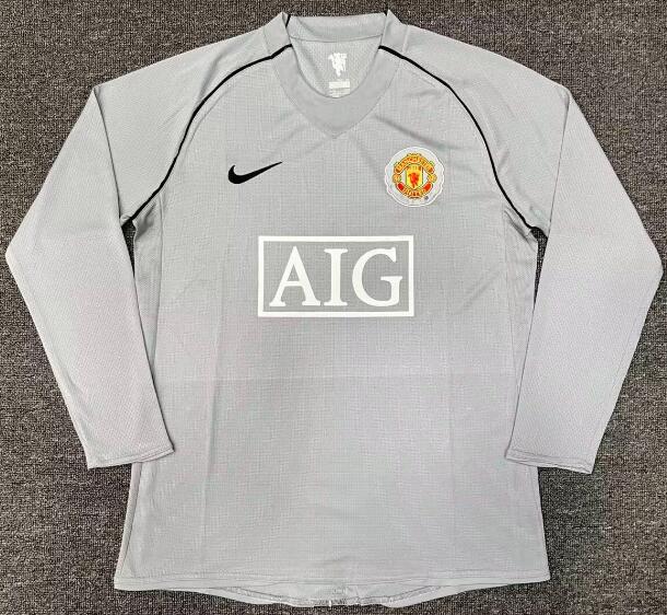 AAA(Thailand) Manchester United 2007/08 Goalkeeper Grey LS Retro Soccer Jersey