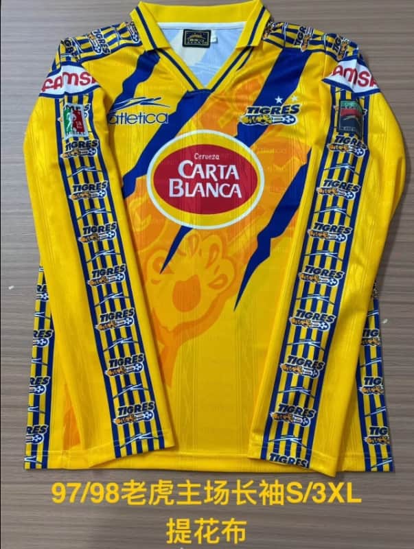 AAA(Thailand) Tigres UANL 1997/98 Home Retro Long Sleeve Soccer Jersey