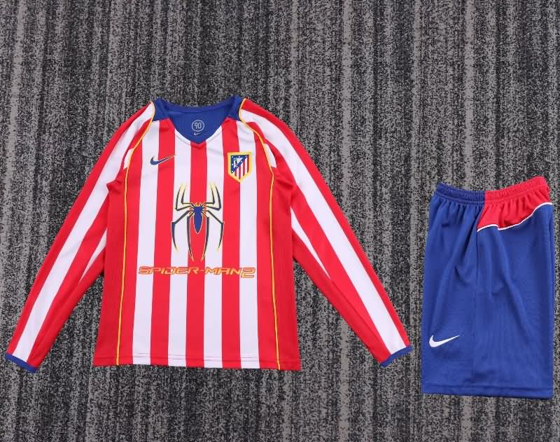 Atletico Madrid 2004/05 Kids Home Long Sleeve Soccer Jersey And Shorts