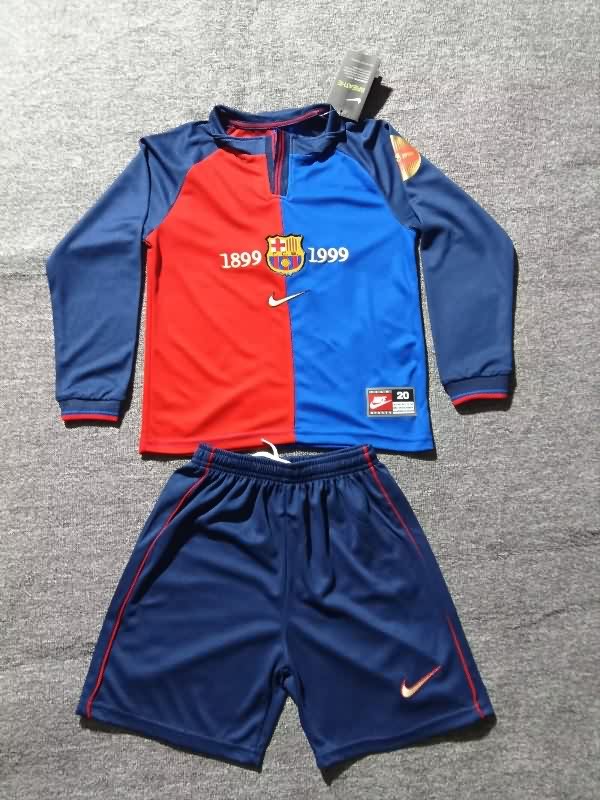 Barcelona 1999/00 Kids Home Long Sleeve Soccer Jersey And Shorts