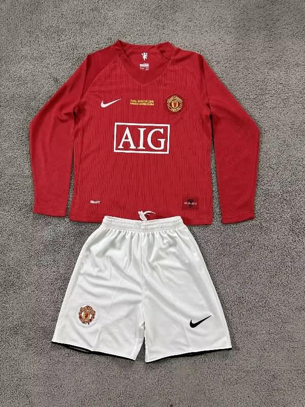 Manchester United 2007/08 Kids Home Final Long Soccer Jersey And Shorts