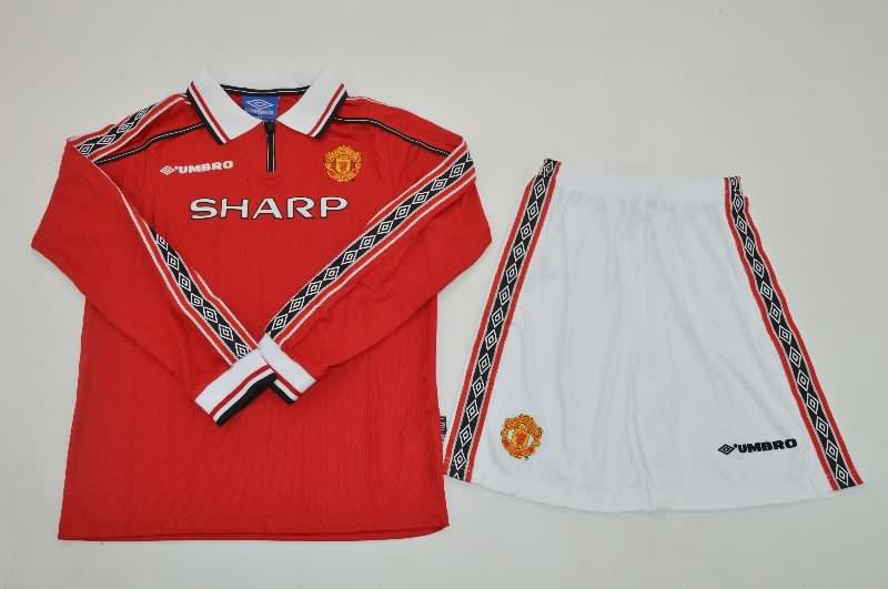 Manchester United 1998/00 Kids Home Long Sleeve Soccer Jersey And Shorts